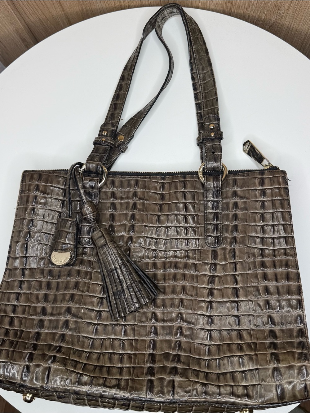 Brahmin Handbag Used Green/Brown Leather